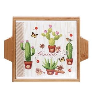 Taca z ceramiki i drewna Kasanova Cactus, 22x19 cm