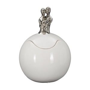 Biało-srebrny pojemnik ceramiczny Mauro Ferretti Family Grande