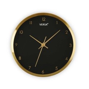 Czarny zegar w ramie w kolorze złota Versa Runna, ⌀ 25,8 cm