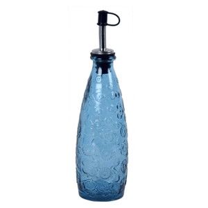 Niebieska butelka szklana z lejkiem Ego Dekor Flora