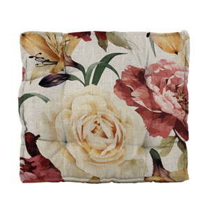 Poduszka na krzesło z domieszką lnu Linen Couture Square Roses, 37x37 cm