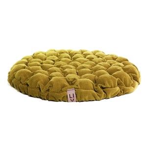 Musztardowa poduszka do siedzenia wypełniona piłeczkami do masażu Linda Vrňáková Bloom, Ø 75 cm
