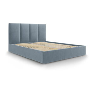 Jasnoniebieskie aksamitne łóżko dwuosobowe Mazzini Beds Juniper, 160x200 cm