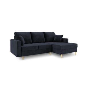 Ciemnoniebieska 4-osobowa sofa rozkładana Mazzini Sofas Muguet, prawostronna