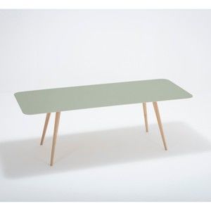 Stół z litego drewna dębowego z zielonym blatem Gazzda Linn, 220x90 cm