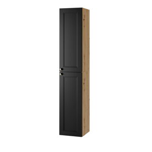 Czarno-naturalna wysoka wisząca szafka łazienkowa w dekorze dębu 30x160 cm Royal – STOLKAR