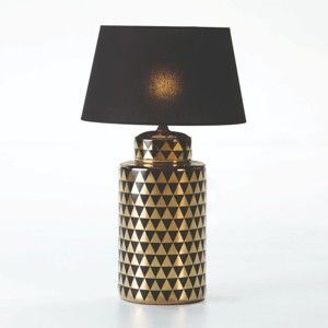 Ceramiczna lampa stołowa bez abażuru w czarno-złotym kolorze Thai Natura, wys. 51 cm