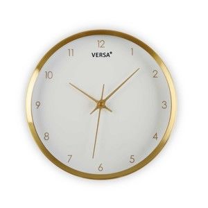 Biały zegar w ramie w kolorze złota Versa Runna, ⌀ 25,8 cm