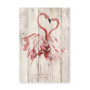 Dekoracja ścienna z drewna sosnowego Madre Selva Love Flamingo, 60x40 cm
