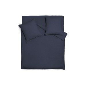 Ciemnoniebieska lniana narzuta na łóżko z 2 poszewkami na poduszkę Carezza Lilly, 240x260 cm