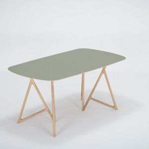 Stół z litego drewna dębowego z zielonym blatem Gazzda Koza, 160x90 cm
