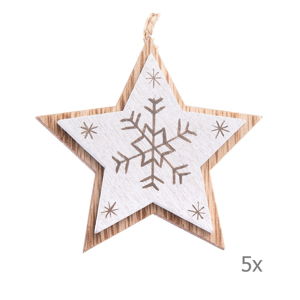 Zestaw 5 białych drewnianych ozdób wiszących w kształcie gwiazdy Dakls, dł. 7,5 cm