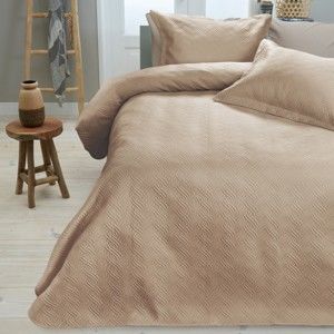 Kremowa narzuta na łóżko z 2 poszewkami na poduszki Sleeptime, 260x250 cm