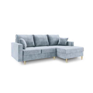 Jasnoniebieska 4-osobowa sofa rozkładana Mazzini Sofas Muguet, prawostronna