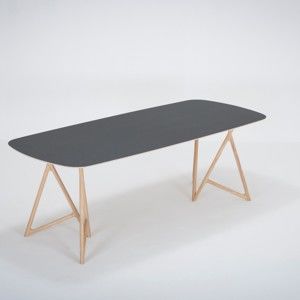 Stół z litego drewna dębowego z czarnym blatem Gazzda Koza, 220x90 cm