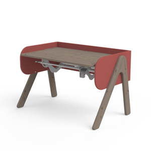 Ciemnobrązowo-czerwone biurko z drewna sosnowego z regulacją wysokości Flexa Woody