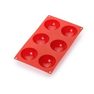 Czerwona silikonowa forma do 6 małych deserów Lékué