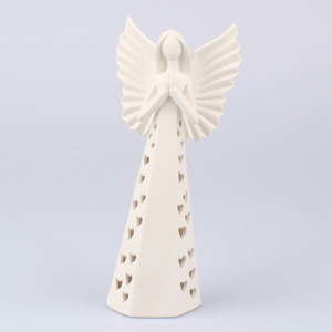 Porcelanowy lampion LED anioł Dakls, wys. 25 cm