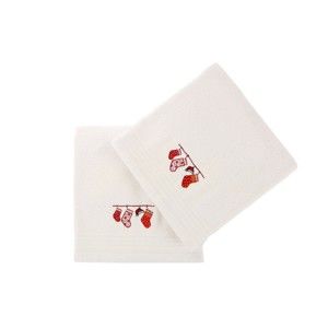 Zestaw 2 białych świątecznych ręczników Stockings, 70x140 cm