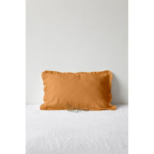 Cynamonowa poduszka lniana z falbanką Linen Tales, 50x60 cm
