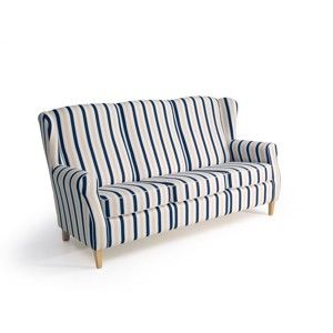 Niebiesko-biała sofa trzyoso-bowa w paski Max Winzer Lorris