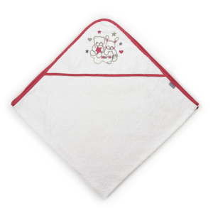 Ręcznik dziecięcy z kapturem i Czerwonym obszyciem Naf Naf Friends, 100x100 cm
