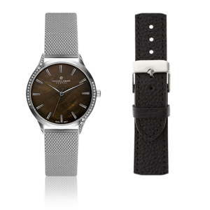 Zegarek damski z wymiennym paskiem ze stali nierdzewnej w srebrnej barwie lub ze skóry Frederic Graff Crystal