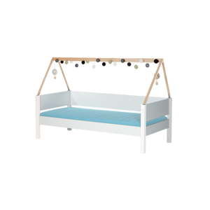 Białe łóżko dziecięce z ramą z bukowego drewna i oparciem bocznym Manis-h Vidar, 90x200 cm