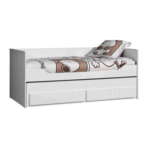 Białe łóżko dziecięce z litego drewna sosnowego z wysuwanym łóżkiem ze schowkiem 90x200 cm Robin – Vipack