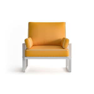 Żółty fotel ogrodowy z podłokietnikami i białą lamówką Marie Claire Home Angie