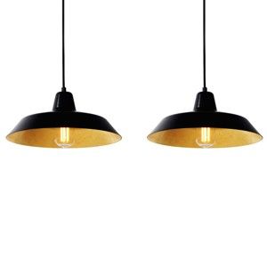 Lampa wisząca z 2 czarnymi kablami i kloszami w czarnym oraz w kolorze złota Bulb Attack Cinco, ⌀ 85 cm