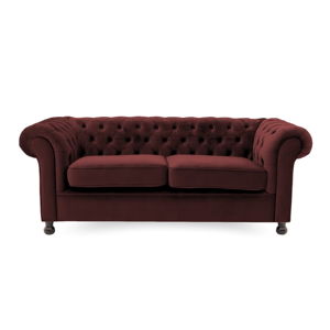 Bordowa sofa trzyosobowa Vivonita Chesterfield