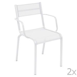 Komplet 2 białych metalowych krzeseł ogrodowych Fermob Oléron Arms