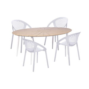 Zestaw 4 białych krzeseł Jaanna i naturalnego stołu Marienlist – Bonami Essentials