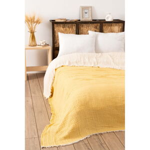 Żółta narzuta muślinowa na łóżko dwuosobowe 230x250 cm – Mijolnir