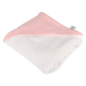Różowy muślinowy ręcznik dziecięcy z kapturem 75x75 cm – Bébé Douceur