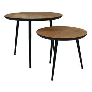 Czarne okrągłe stoliki zestaw 2 szt. z drewna dębowego ø 60 cm Fishbone – HSM collection