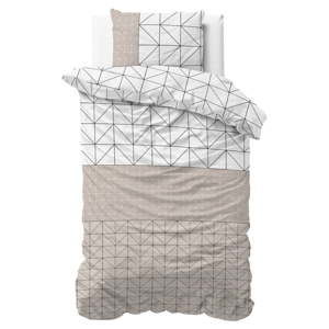 Brązowo-biała jednosobowa pościel bawełniana Sleeptime Gino, 140x220 cm