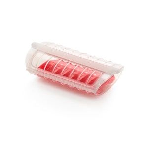 Czerwono-białe silikonowe naczynie z podkładką do gotowania na parze na 1 - 2 porcje Lékué Steam Case