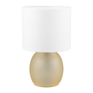 Biała/w kolorze złota lampa stołowa z tekstylnym kloszem (wysokość 29 cm) Vela – Trio