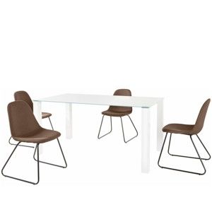 Komplet białego stołu i 4 ciemnobrązowych krzeseł Støraa Dante Colombo Duro