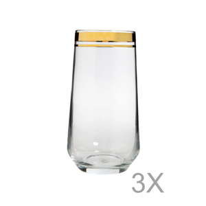 Zestaw 3 wysokich szklanek ze złotą krawędzią Mezzo Roma, 250 ml