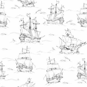 Dziecięca tapeta Dekornik Black&White Ships, 100 x 280 cm