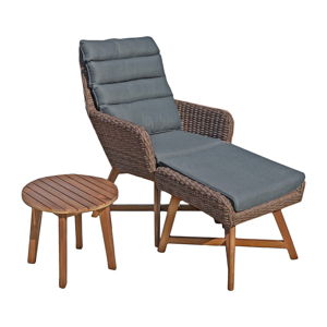 Komplet brązowego fotela ogrodowego, podnóżka i stolika ADDU Caliva