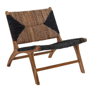 Czarno-brązowy fotel z plecionką Grant − Bloomingville