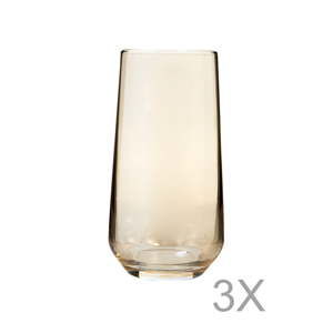 Zestaw 3 wysokich szklanek z żółtego szkła ze złotą krawędzią Mezzo Paris, 250 ml
