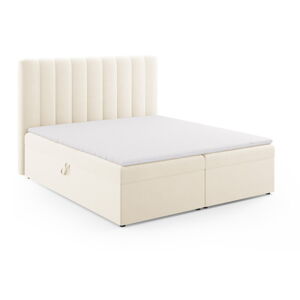 Beżowe łóżko boxspring ze schowkiem 180x200 cm Gina – Milo Casa
