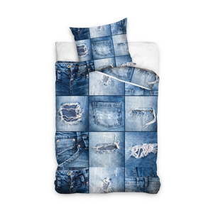 Niebieska pościel bawełniana CARBOTEX Jeans, 160x200 cm
