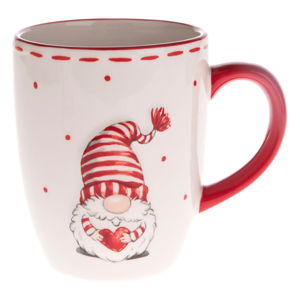 Czerwono-biały ceramiczny kubek z motywem skrzata Dakls