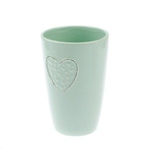 Jasnozielony wazon ceramiczny Dakls Hearts Dots, wys. 18,3 cm